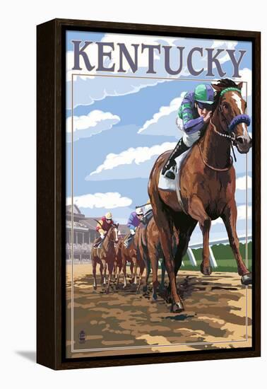 Kentucky - Horse Racing Track Scene-Lantern Press-Framed Stretched Canvas