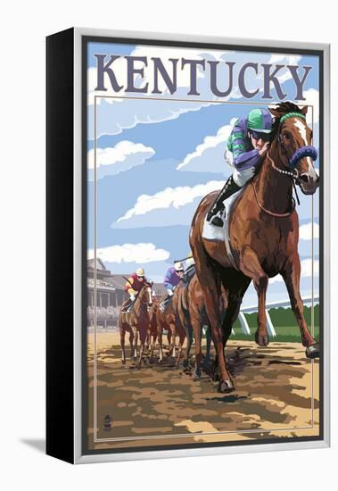 Kentucky - Horse Racing Track Scene-Lantern Press-Framed Stretched Canvas