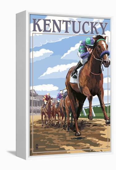 Kentucky - Horse Racing Track Scene-Lantern Press-Framed Stretched Canvas