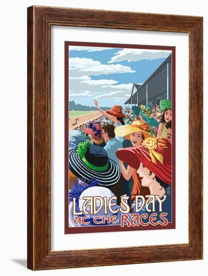 Kentucky - Ladies Day at the Track Horse Racing-Lantern Press-Framed Art Print