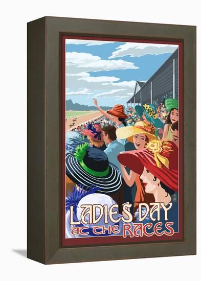 Kentucky - Ladies Day at the Track Horse Racing-Lantern Press-Framed Stretched Canvas