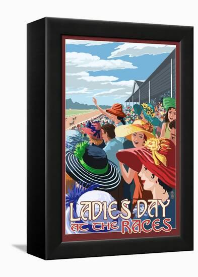 Kentucky - Ladies Day at the Track Horse Racing-Lantern Press-Framed Stretched Canvas