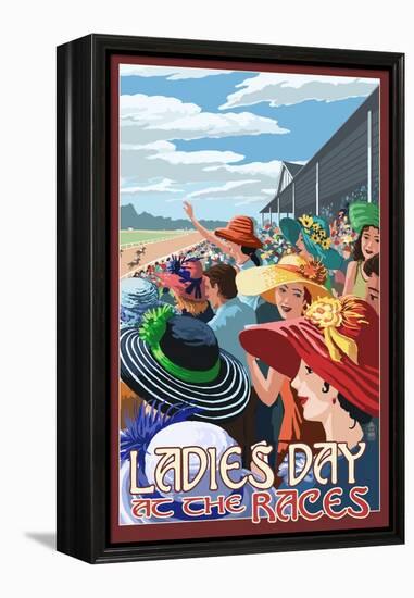 Kentucky - Ladies Day at the Track Horse Racing-Lantern Press-Framed Stretched Canvas