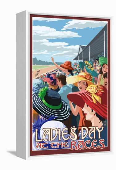 Kentucky - Ladies Day at the Track Horse Racing-Lantern Press-Framed Stretched Canvas