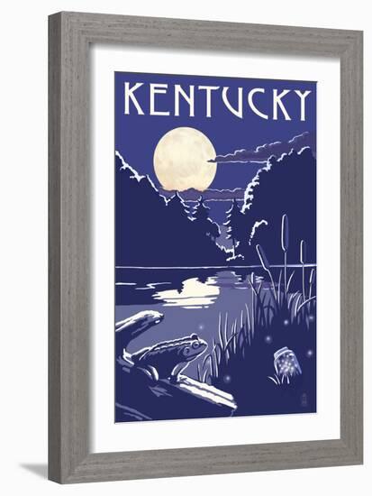 Kentucky - Lake at Night-Lantern Press-Framed Art Print