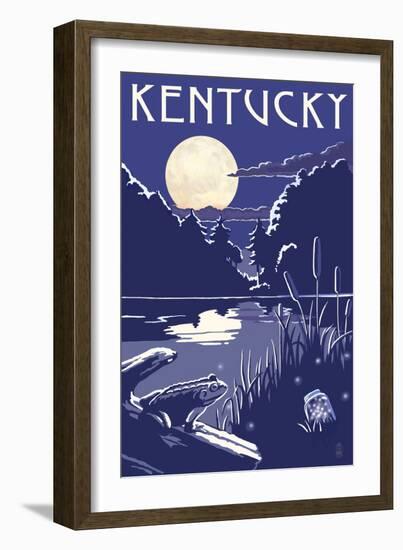 Kentucky - Lake at Night-Lantern Press-Framed Art Print