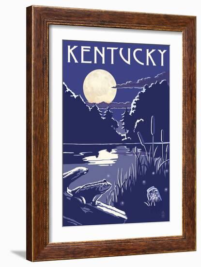 Kentucky - Lake at Night-Lantern Press-Framed Art Print