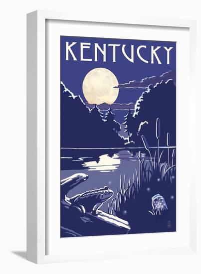 Kentucky - Lake at Night-Lantern Press-Framed Art Print