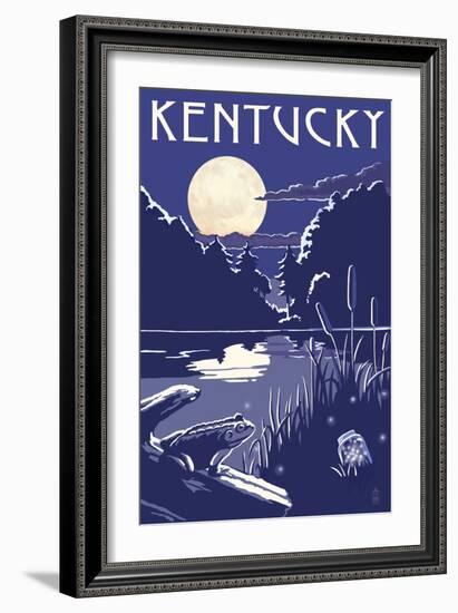 Kentucky - Lake at Night-Lantern Press-Framed Art Print