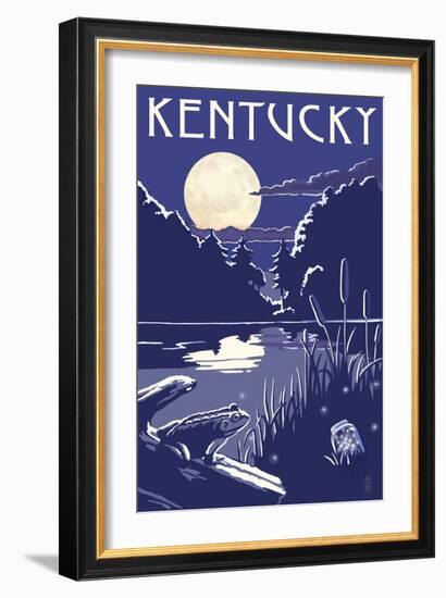 Kentucky - Lake at Night-Lantern Press-Framed Art Print