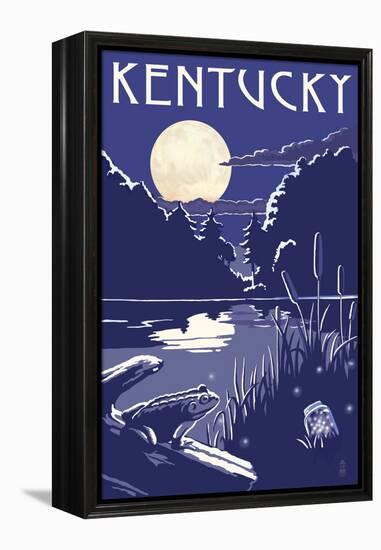 Kentucky - Lake at Night-Lantern Press-Framed Stretched Canvas