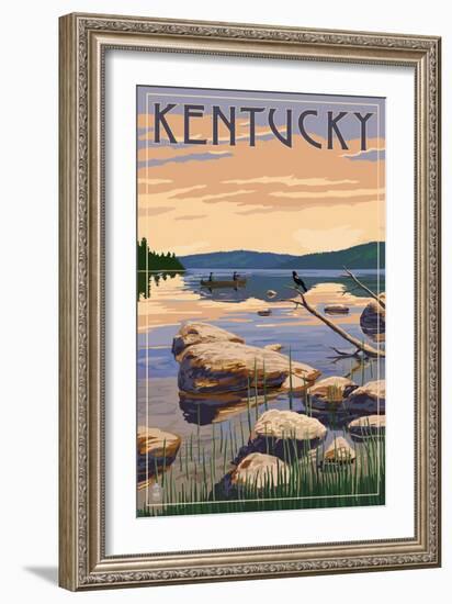 Kentucky - Lake Sunrise Scene-Lantern Press-Framed Art Print