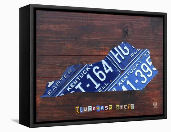 Kentucky License Plate Map-Design Turnpike-Framed Premier Image Canvas