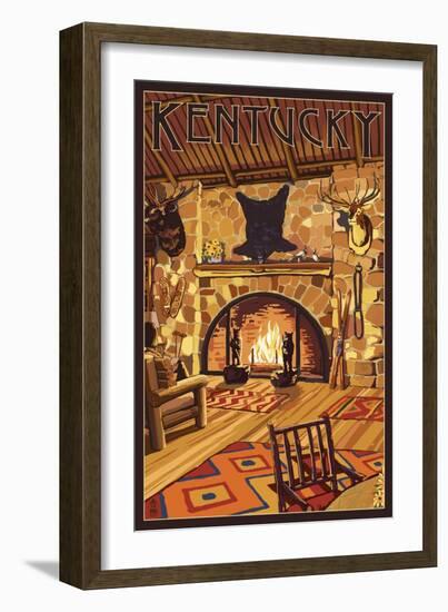 Kentucky - Lodge Interior-Lantern Press-Framed Art Print