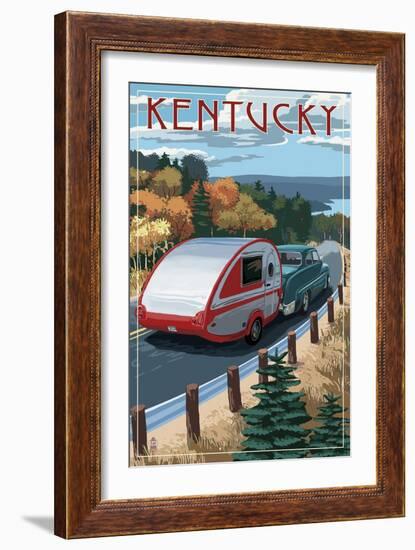 Kentucky - Retro Camper on Road-Lantern Press-Framed Art Print