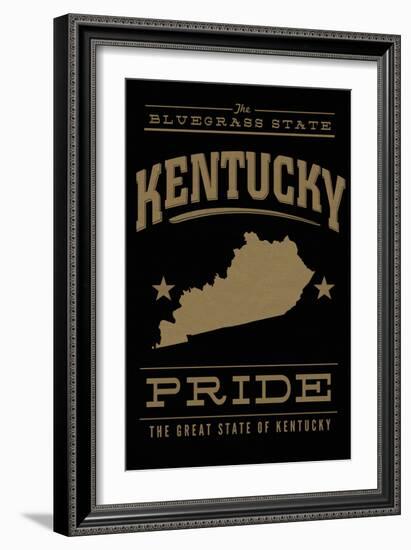 Kentucky State Pride - Gold on Black-Lantern Press-Framed Art Print