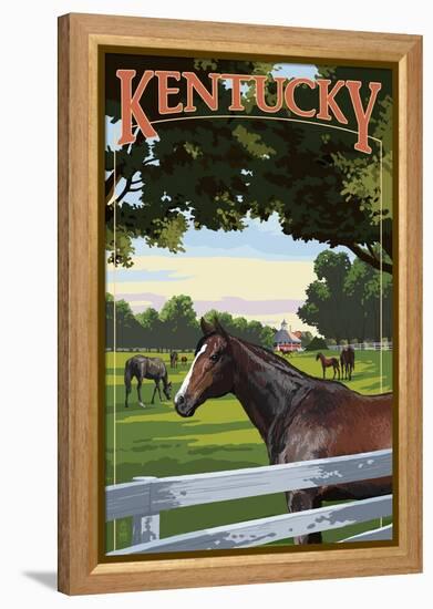 Kentucky - Thoroughbred Horses Farm Scene-Lantern Press-Framed Stretched Canvas