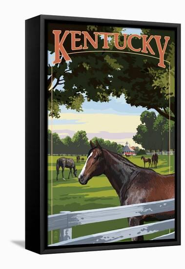 Kentucky - Thoroughbred Horses Farm Scene-Lantern Press-Framed Stretched Canvas