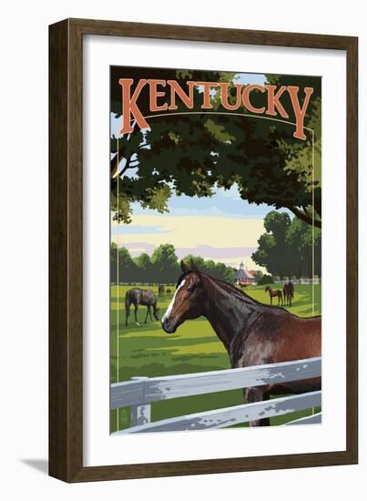 Kentucky - Thoroughbred Horses Farm Scene-Lantern Press-Framed Art Print