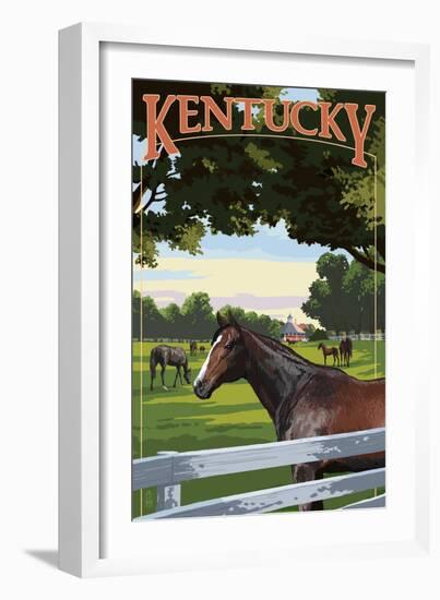 Kentucky - Thoroughbred Horses Farm Scene-Lantern Press-Framed Art Print