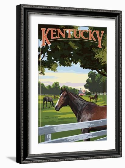 Kentucky - Thoroughbred Horses Farm Scene-Lantern Press-Framed Art Print