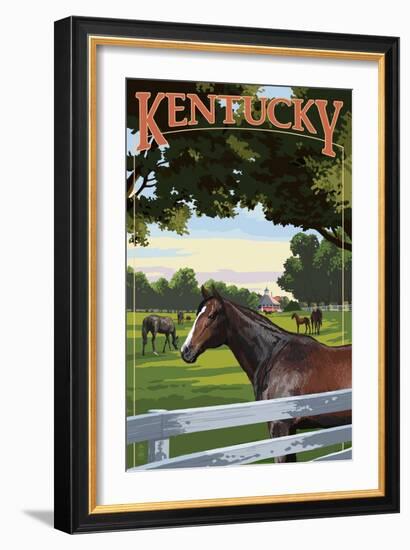 Kentucky - Thoroughbred Horses Farm Scene-Lantern Press-Framed Art Print