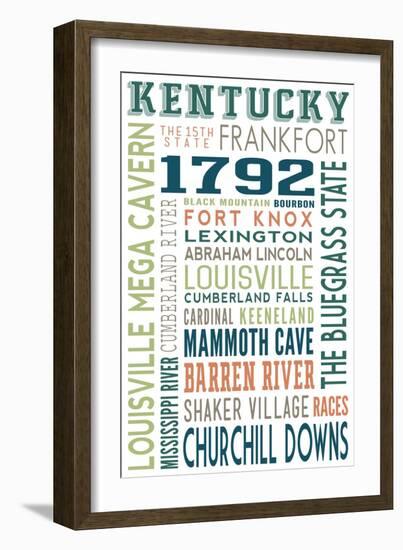 Kentucky - Typography-Lantern Press-Framed Art Print