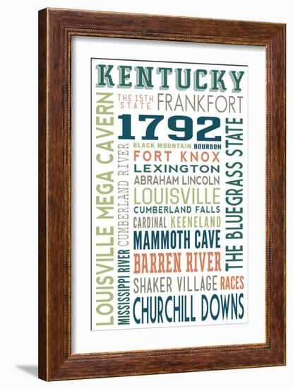 Kentucky - Typography-Lantern Press-Framed Art Print