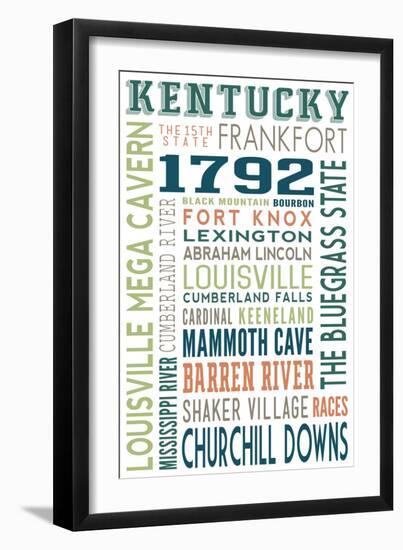 Kentucky - Typography-Lantern Press-Framed Art Print