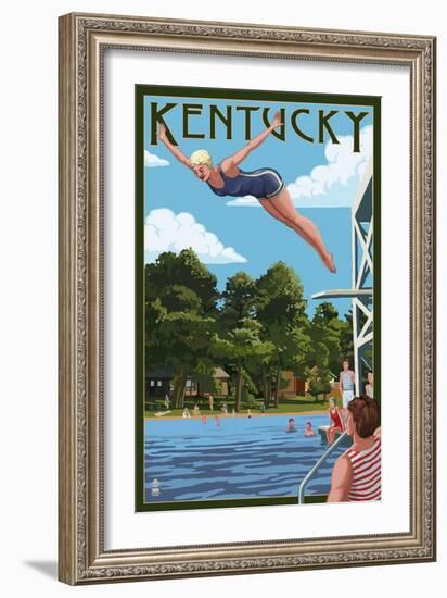 Kentucky - Woman Diving and Lake-Lantern Press-Framed Art Print