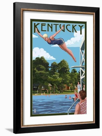 Kentucky - Woman Diving and Lake-Lantern Press-Framed Art Print