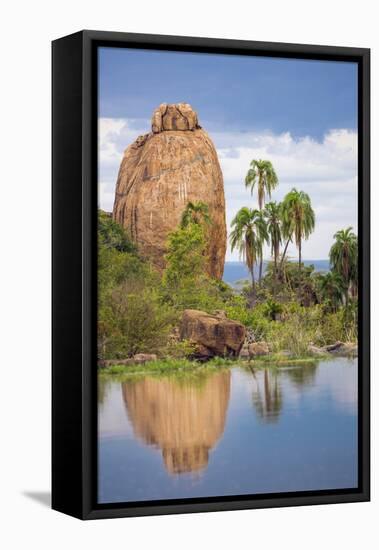 Kenya, Laikipia County, Suiyan. a Large Boulder Reflected in the Ewuaso Narok River.-Nigel Pavitt-Framed Premier Image Canvas