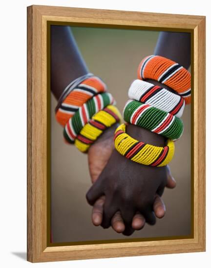 Kenya, Laikipia, Ol Malo; a Samburu Boy and Girl Hold Hands at a Dance in their Local Manyatta-John Warburton-lee-Framed Premier Image Canvas