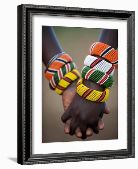 Kenya, Laikipia, Ol Malo; a Samburu Boy and Girl Hold Hands at a Dance in their Local Manyatta-John Warburton-lee-Framed Photographic Print