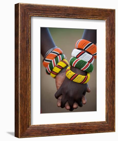 Kenya, Laikipia, Ol Malo; a Samburu Boy and Girl Hold Hands at a Dance in their Local Manyatta-John Warburton-lee-Framed Photographic Print