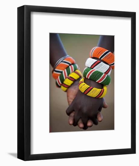 Kenya, Laikipia, Ol Malo; a Samburu Boy and Girl Hold Hands at a Dance in their Local Manyatta-John Warburton-lee-Framed Photographic Print