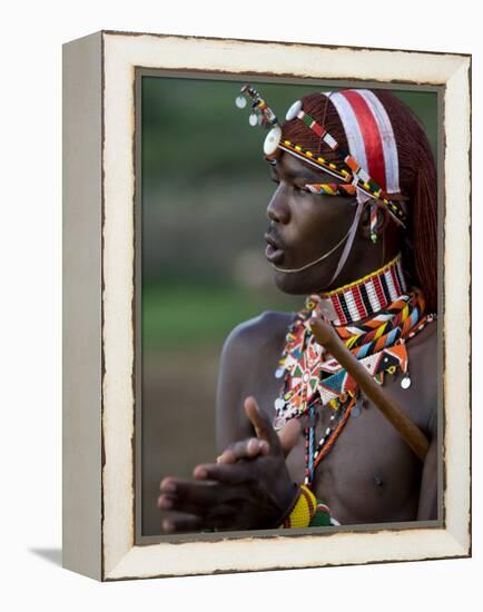 Kenya, Laikipia, Ol Malo; a Samburu Warrior Sings and Claps During a Dance-John Warburton-lee-Framed Premier Image Canvas