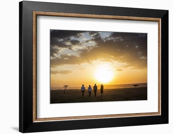 Kenya, Mara North Conservancy. a Couple on an Evening Walking Safari with their Guide and Maasai.-Niels Van Gijn-Framed Photographic Print