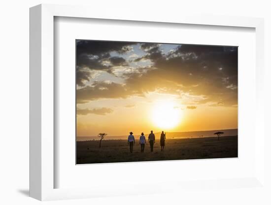 Kenya, Mara North Conservancy. a Couple on an Evening Walking Safari with their Guide and Maasai.-Niels Van Gijn-Framed Photographic Print