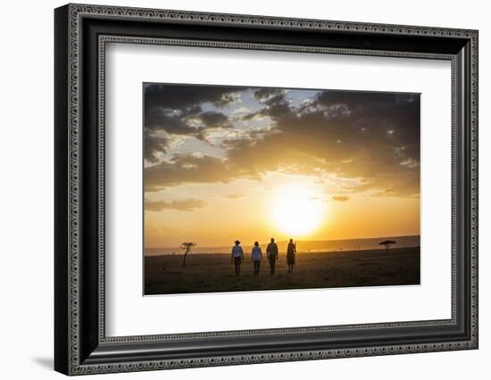 Kenya, Mara North Conservancy. a Couple on an Evening Walking Safari with their Guide and Maasai.-Niels Van Gijn-Framed Photographic Print