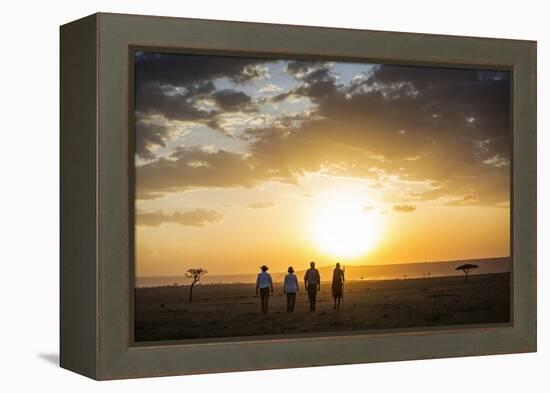 Kenya, Mara North Conservancy. a Couple on an Evening Walking Safari with their Guide and Maasai.-Niels Van Gijn-Framed Premier Image Canvas