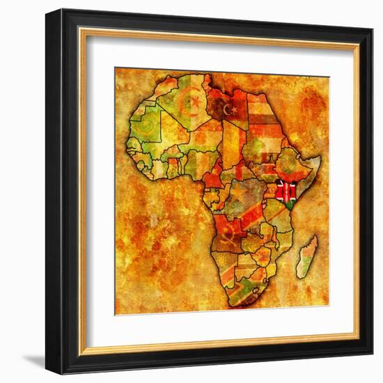 Kenya on Actual Map of Africa-michal812-Framed Art Print