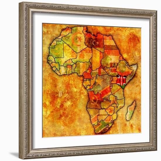 Kenya on Actual Map of Africa-michal812-Framed Art Print