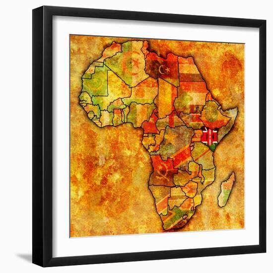 Kenya on Actual Map of Africa-michal812-Framed Art Print