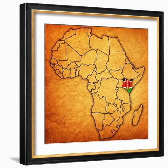 Kenya on Actual Map of Africa-michal812-Framed Art Print