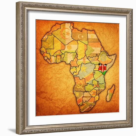 Kenya on Actual Map of Africa-michal812-Framed Art Print