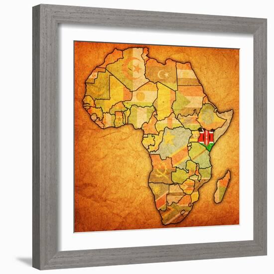 Kenya on Actual Map of Africa-michal812-Framed Art Print