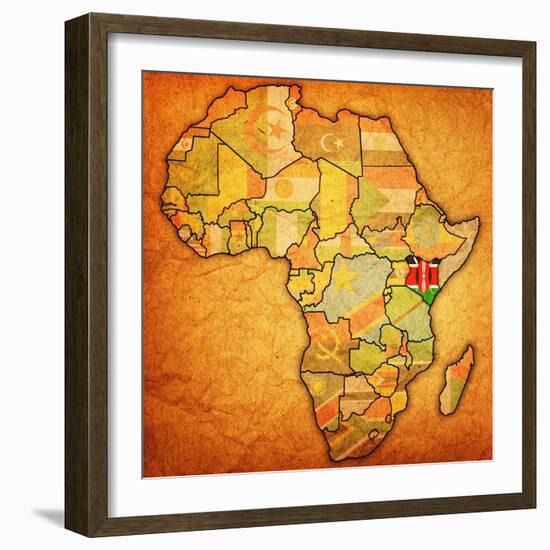 Kenya on Actual Map of Africa-michal812-Framed Art Print