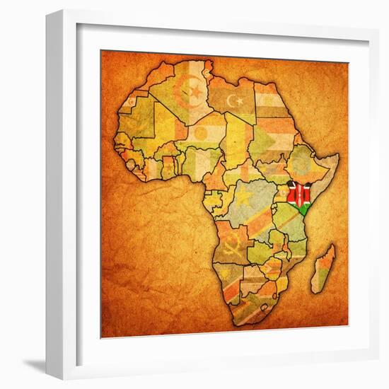 Kenya on Actual Map of Africa-michal812-Framed Art Print