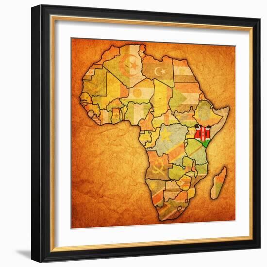 Kenya on Actual Map of Africa-michal812-Framed Art Print